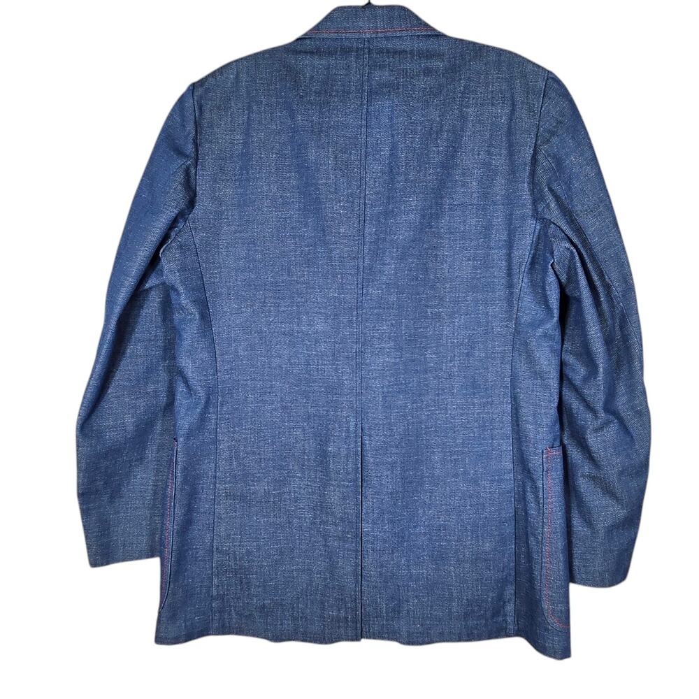 Vintage Denim Sports Coat Men 40 h.i.s. Sportclothes Blue Contrast Red Stitching - Picture 5 of 9